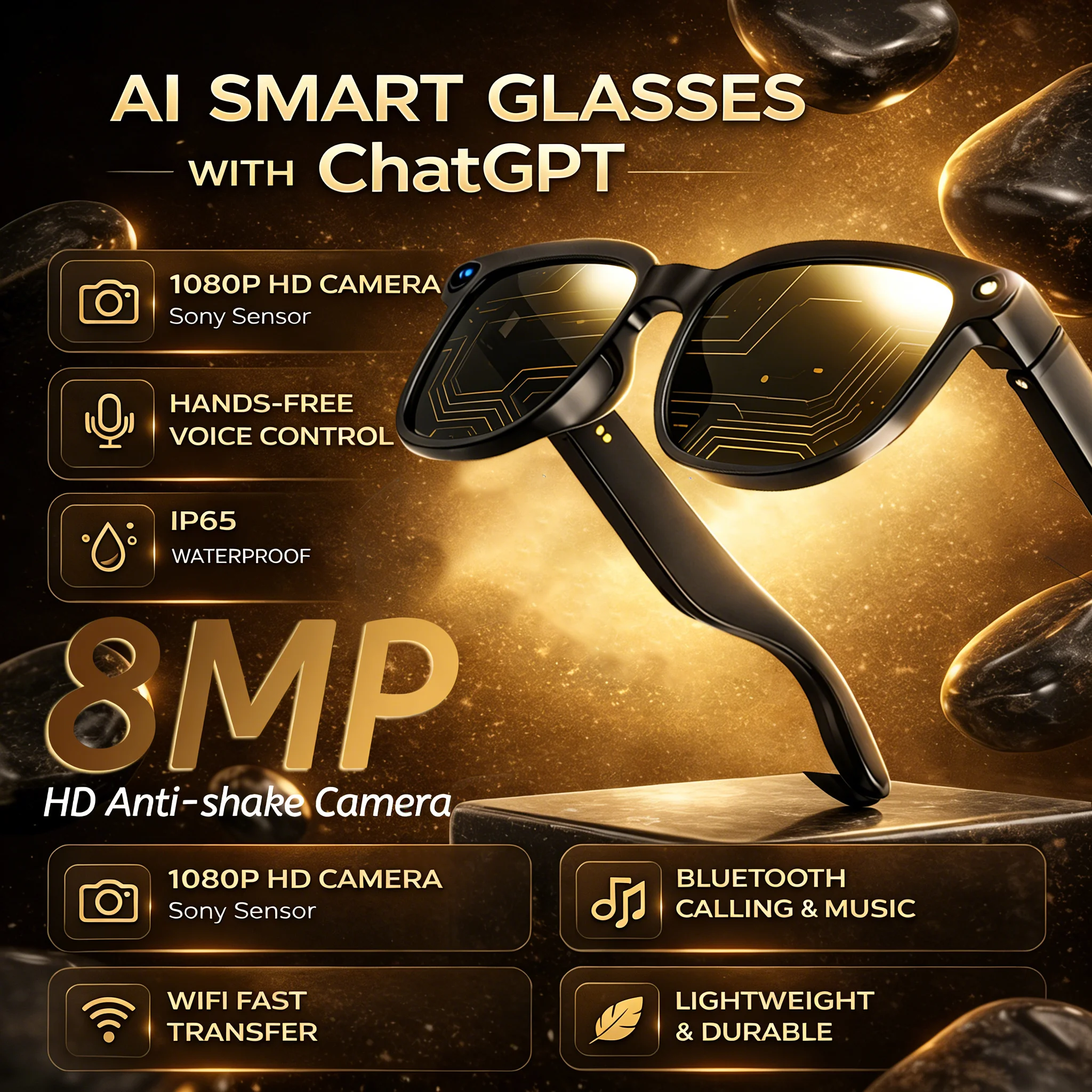 

Новые умные очки 2026 года с ИИ для съемки, 4K HD, камера 800 МП, Bluetooth-звонки, голосовой помощник, ИИ-перевод, для мужчин и женщин