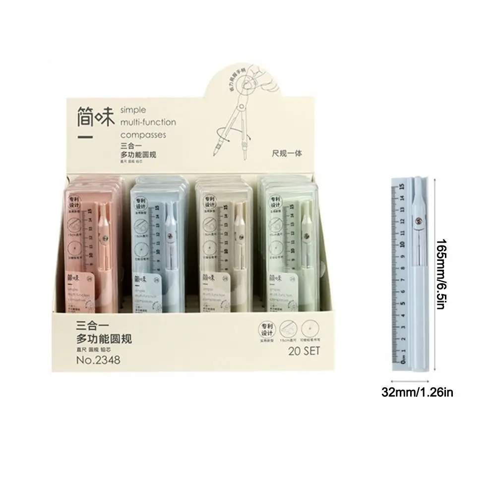 3-in-1 Compass Ruler Set Stationery Set Measuring Ruler Function Ruler Mathematics Pencil Compass Kit School Office