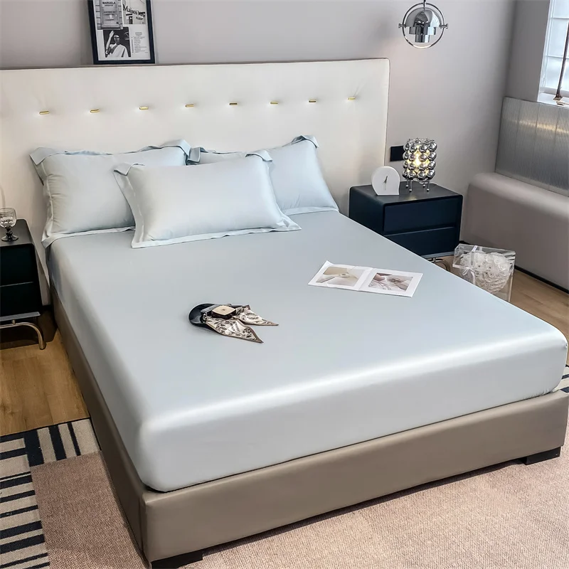Fitted Sheet Pure Color Silk Bed Sheet Pure Natural Mulberry Silk Mattress Cover Elastic Band Fixed Silk Bedding 140x190Cm