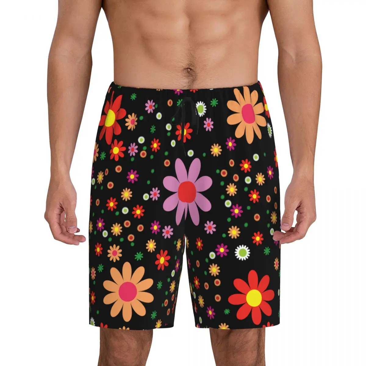 

Custom Print Men Hippie Flower Pattern Pajama Shorts Sleep Pjs Sleepwear Bottoms with Pockets