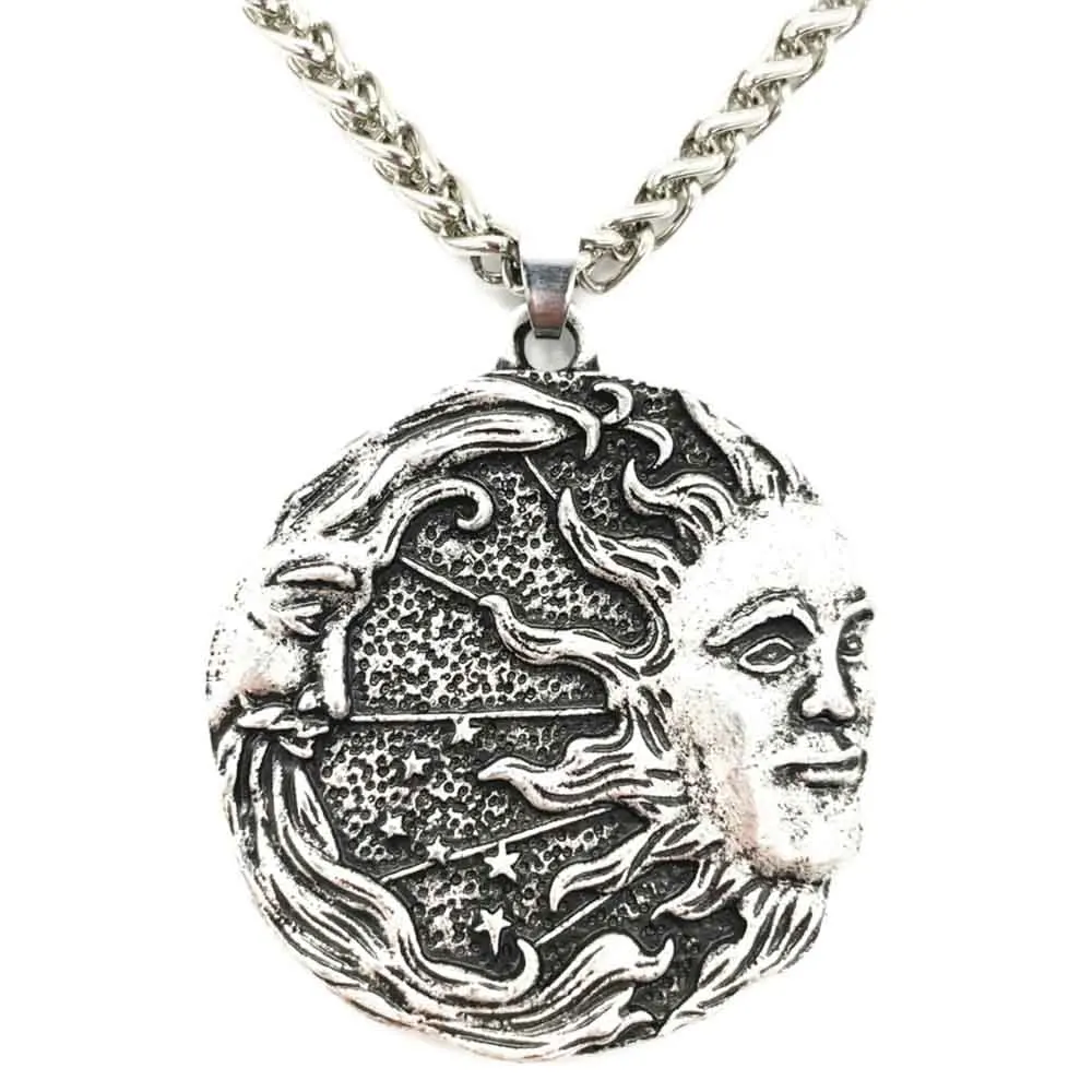 Nostalgia Sun Moon Star Amulet Solar Luna Wicca Pagan Spiritual Ancient Jewelry Male Necklace Ouija Pendant