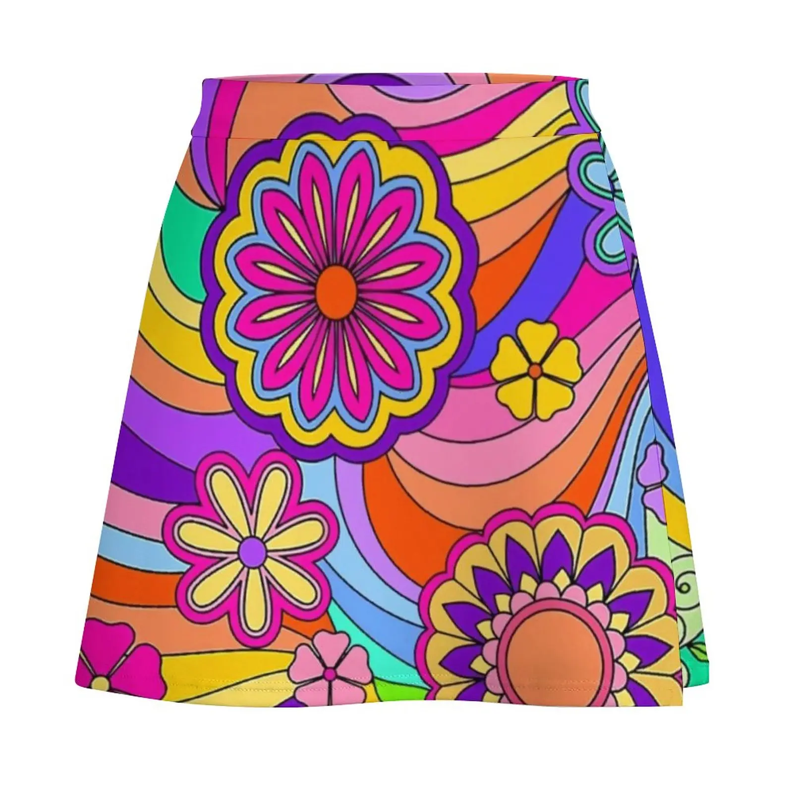 Flower Power Inspired Skirt Womens Groovy Hippy Retro Modern Mini Skirts High-waisted Printed Aesthetic Casual Skirt Large Size