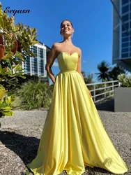 Customized Yellow Evening Dresses Long Satin A Line Sweetheart Wedding Party Gown Corset Back Gala Prom Dress with Pockets