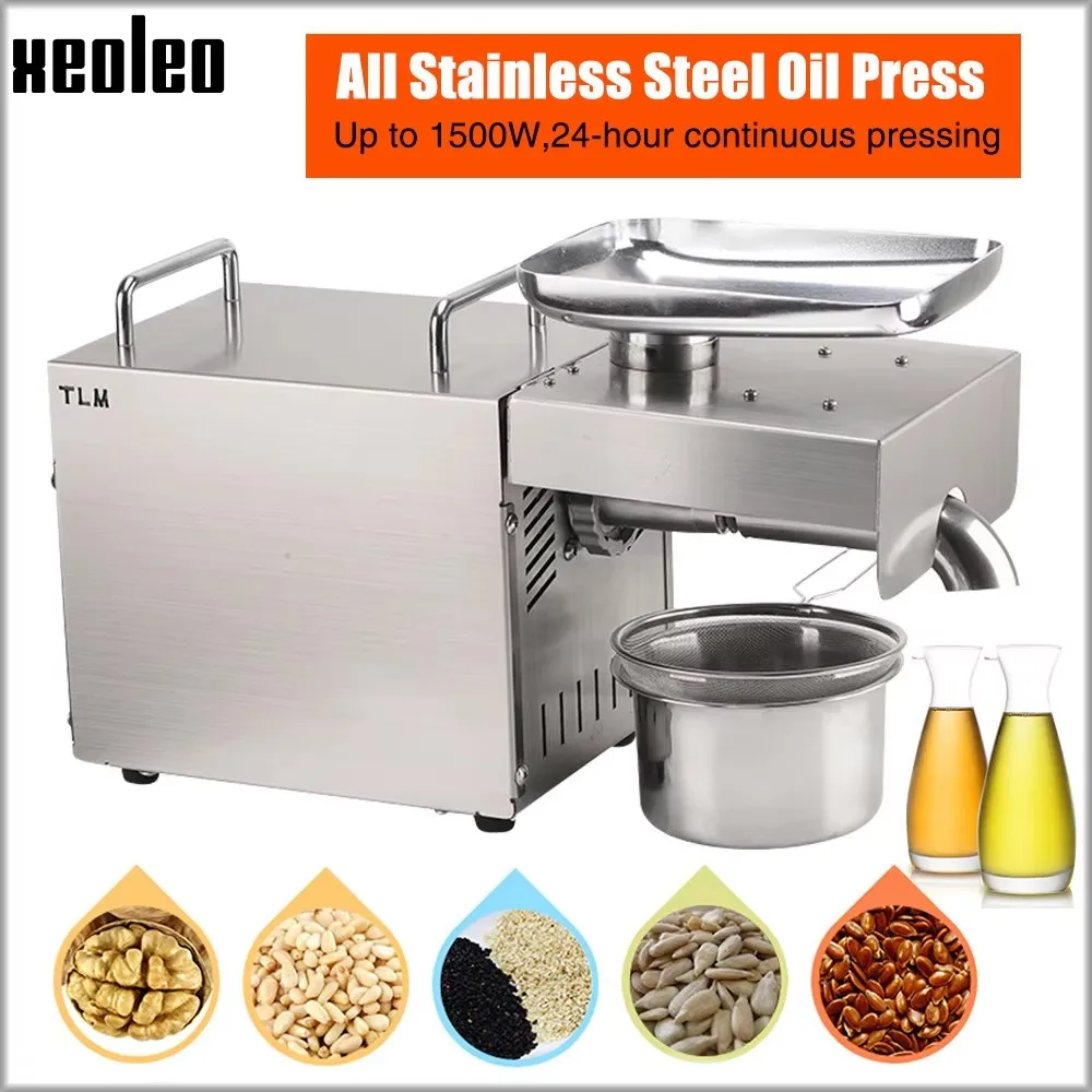 XEOLEO 1500W olive oil press Support cold press hot press oil presses Oil press For Home Stainless Steel Oil press Extract