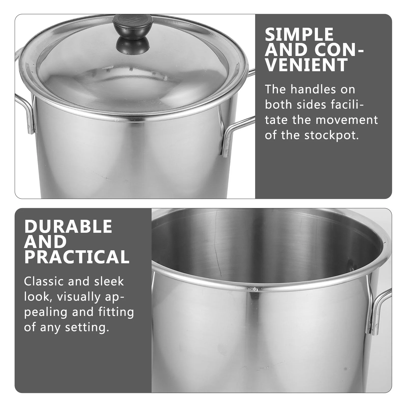 Heavy Duty Stainless Steel Soup Pot with Lid Large Stock Pot for Rice Cooking Thick Gauge 22cm Kitchen Cookware