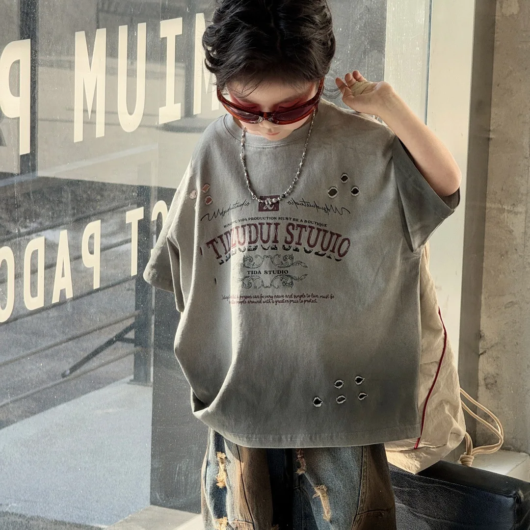 

Children Clothes Kids Casual T-shirt Boys Short Sleeve American Retro Style Shirt 2025 Summer New Handsome Loose T Shirt Top