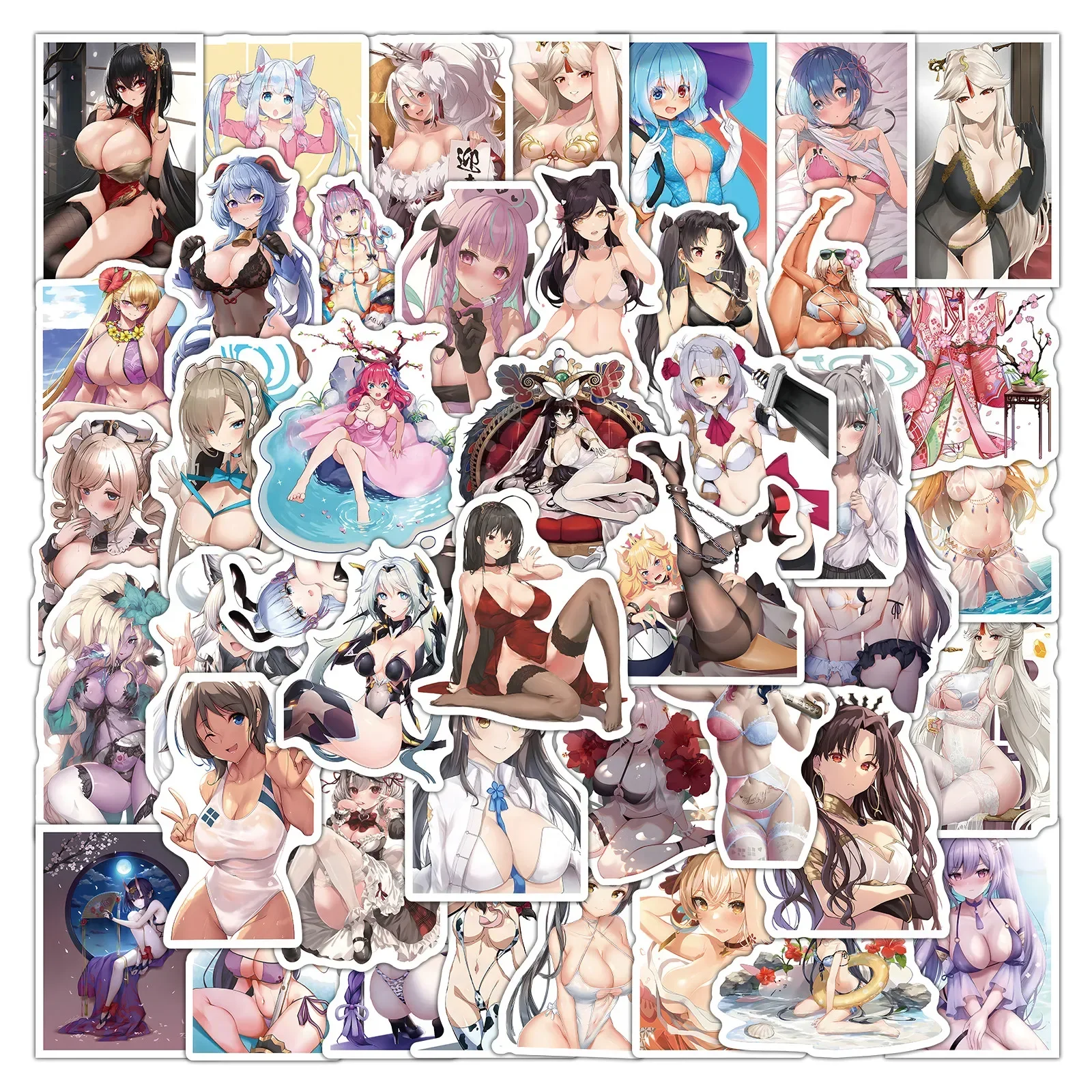 50pcs Cartoon Sexy Two-dimensional Anime Heroine Genshin Hentai Waifu Exclusive Stickers