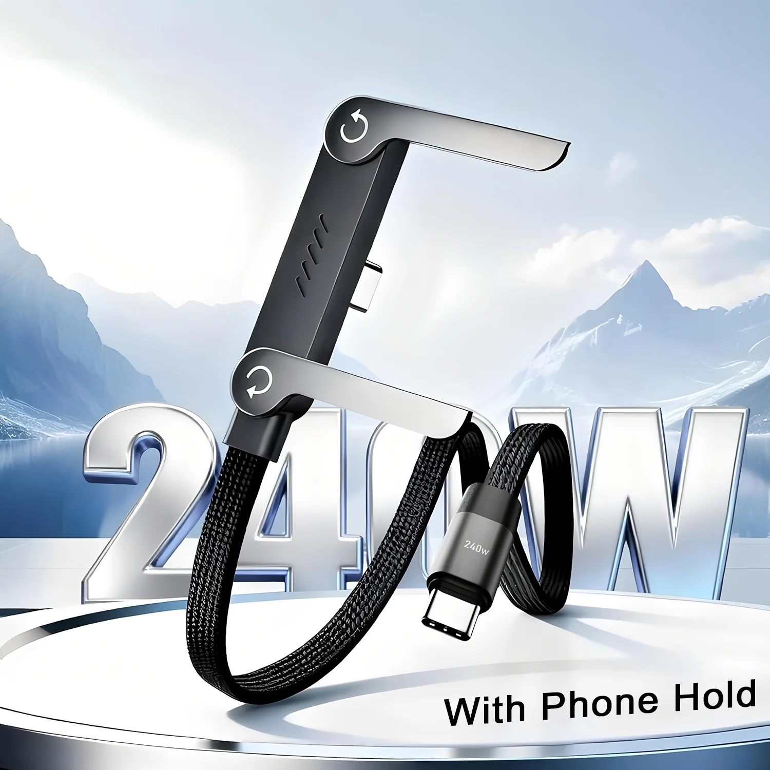 Cavo di ricarica per supporto 2 in 1 da 240 W |   Supporto per telefono integrato |   Ricarica rapida per iPhone 15-17/Huawei/Samsung/Xiaomi