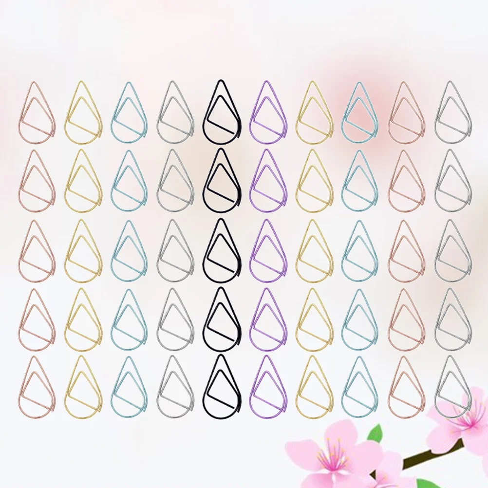 50 قطعة مشبك ورق المرجعية قطرة الماء شكل الذهب الفضة الأسود مشبك معدني للملاحظات صور مكتب اللوازم المدرسية الإبداعية #5