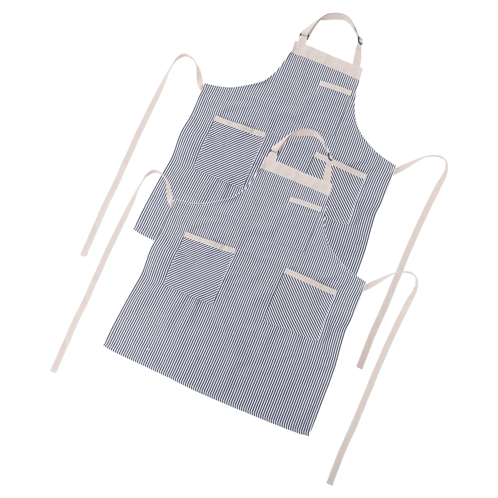 

2Pcs Adjustable Neck Strap Striped Cooking Aprons for Men Women Kitchen Baking Crafting Large Pocket Oil Resistant Unisex