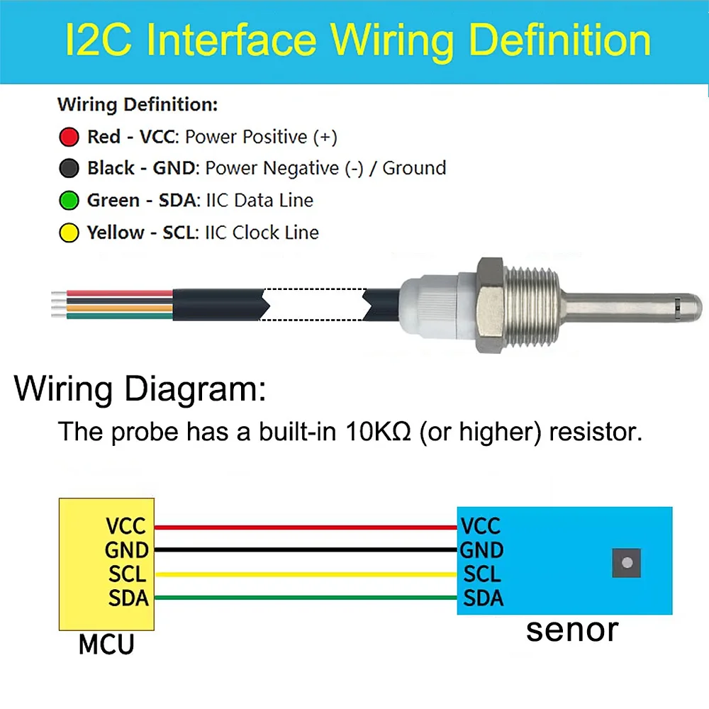 SHTC3 SHT40 SHT30 SHT20 SHT31 SHT35 SHT45 41 디지털 온도 및 습도 센서 프로브 (G 1/4 나사, I2C IIC 인터페이스 포함)