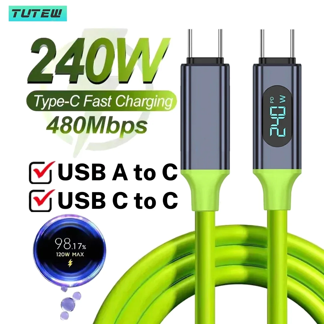 Digital Display 1.5M 240W Quick Charging USB C Cables High-speed Data Transfer Type C Wire Cord For iPhone 17 16 For Samsung s25