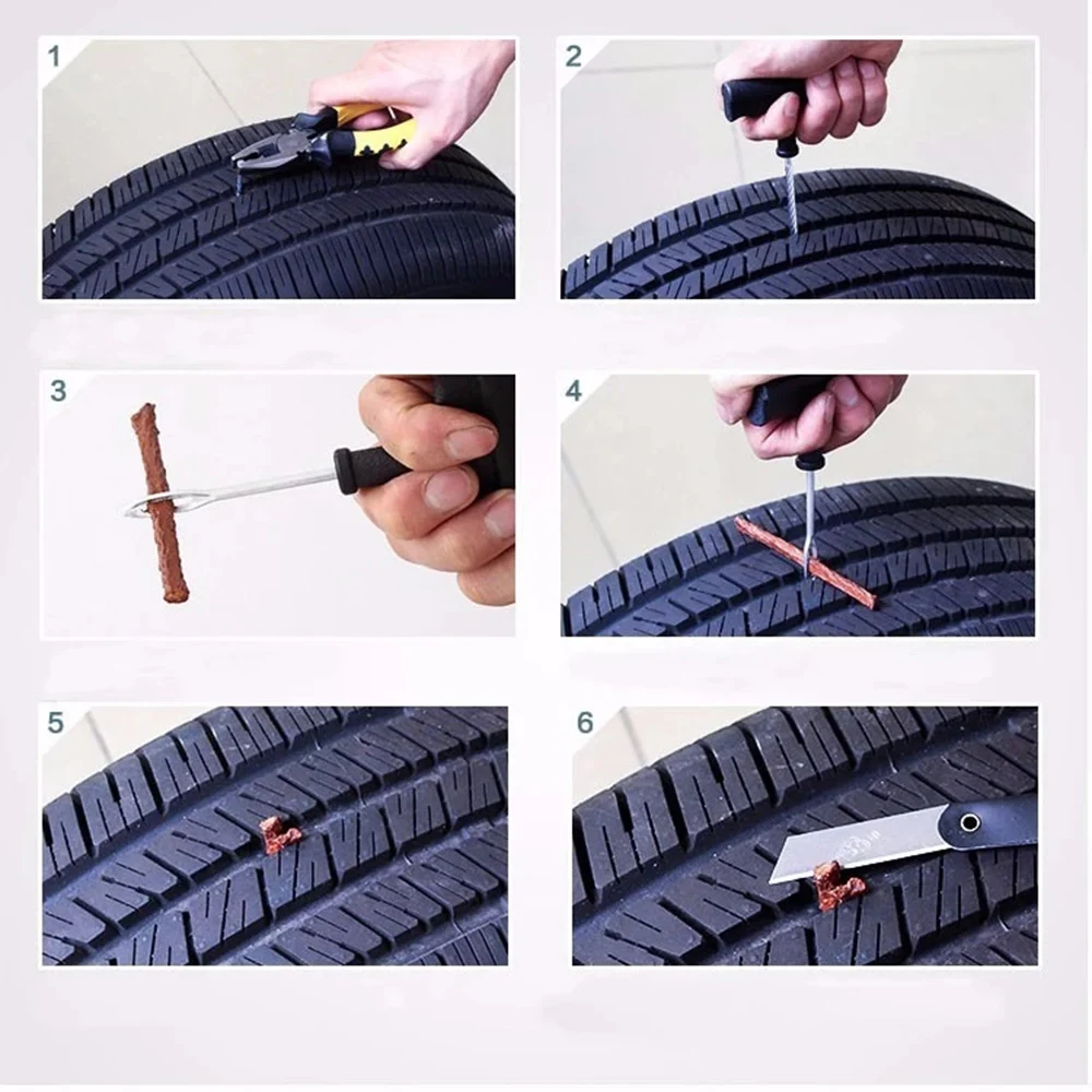 Visbella Car Tire Damage Hole Repair Tools with Rubber Strips Tubeless Tyre Puncture Studding Plug Set for Truck Motorcycle