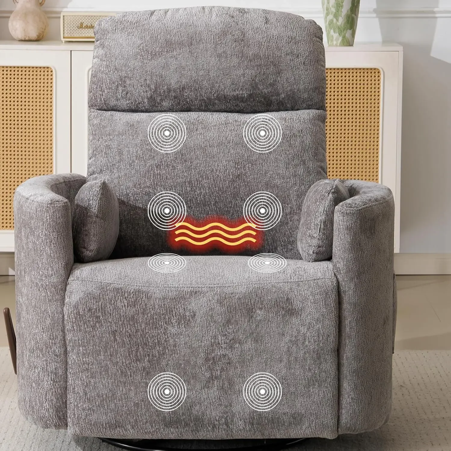 new Manual Swivel Nursery Recliner Chair Oversized Rocker with Massage, Heat & Adjustable Headrest, Comfortable Living Room Loun