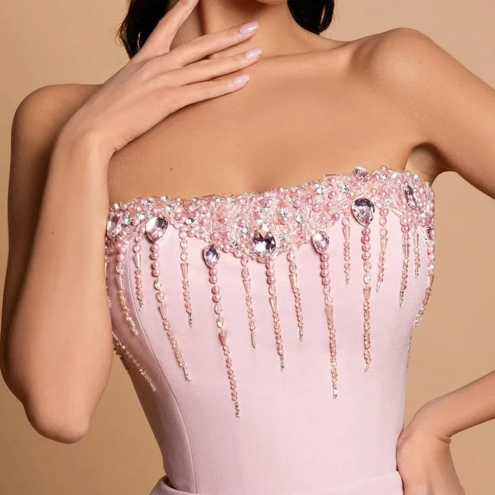 Vestido con espejo personalizado, elegante, Vintage, dulce, rosa, sirena, perlas, cinta, ocasión Formal personalizada, vestido de graduación Ev