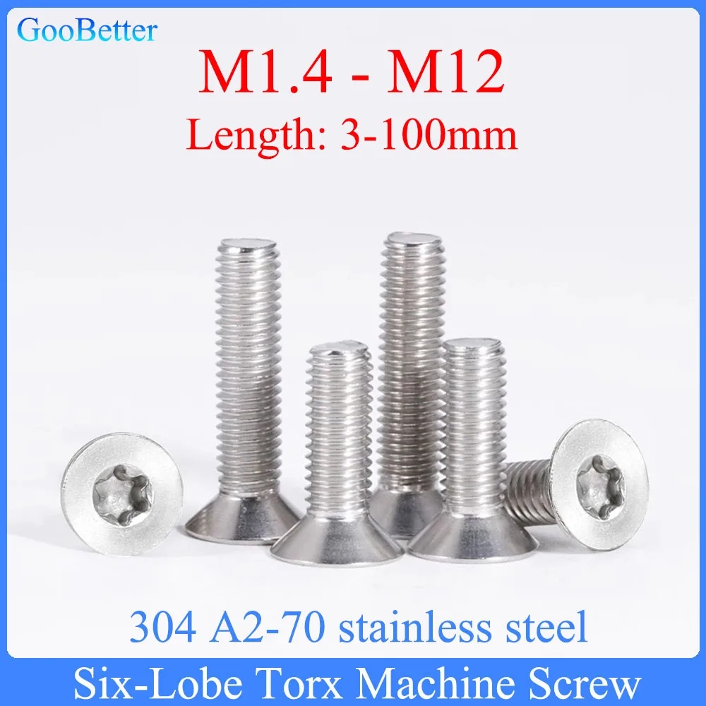 

2-100Pcs Six-Lobe Torx Flat Countersunk Head Machine Screw M1.4 M1.6 M2 M2.5 M3 M4 M5 M6 M8 M10 M12 304 Stainless Steel Bolt