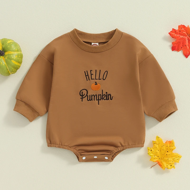 Baby Clothing Girls Boys Halloween Romper Long Sleeve Crewneck Letter Pumpkin Embroidery Newborn Clothes