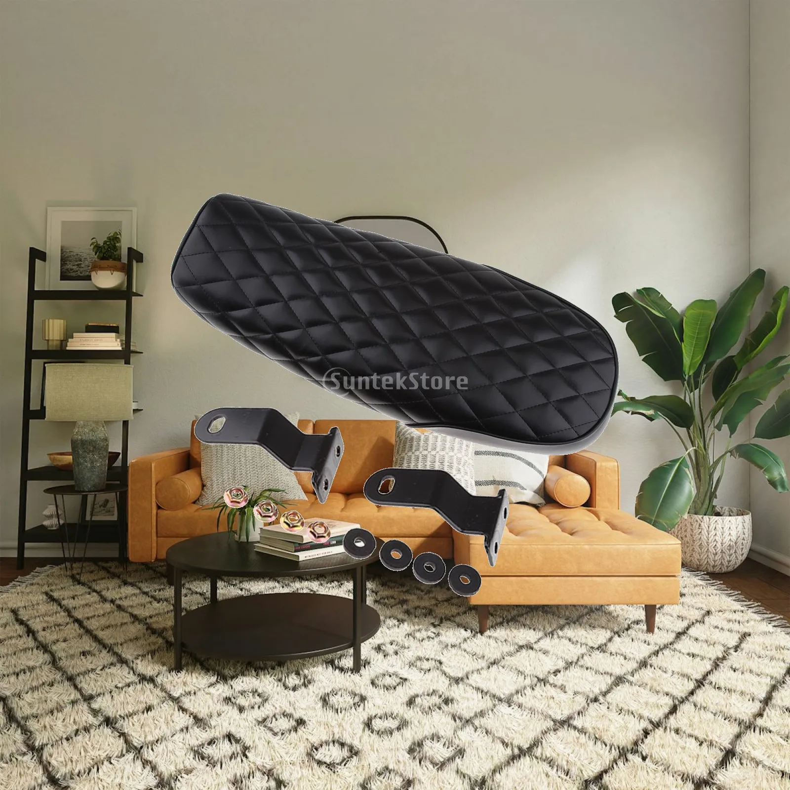Universal Flat Brat Seat Vintage Cushion Soft Leatherette for Motorcycle Cafe Racer Double Seat Conversion