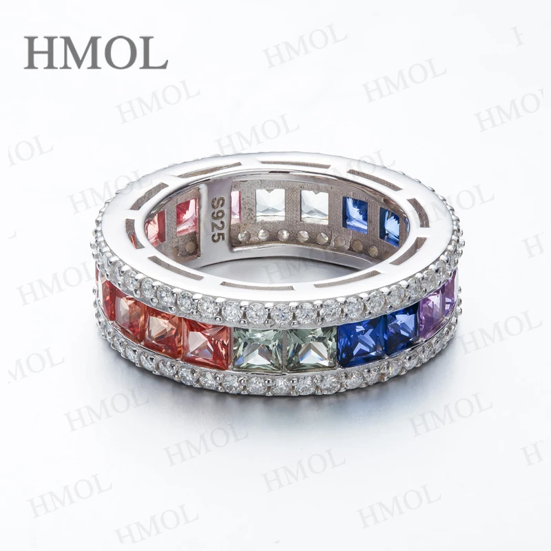 Lab Grown Gemstone Princess Cut Rainbow Eternity Ring&Long Drop Earrings S925 Silver Bracelet Anniversary Gift Jewelry for Women