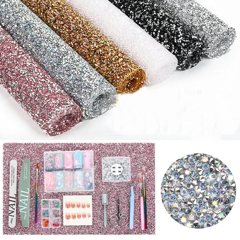 

1PC New 24*40cm Diamond Nail Table Mat With Rhinestone Nail Art Tool Manicure Holder Pads Stand For Manicure