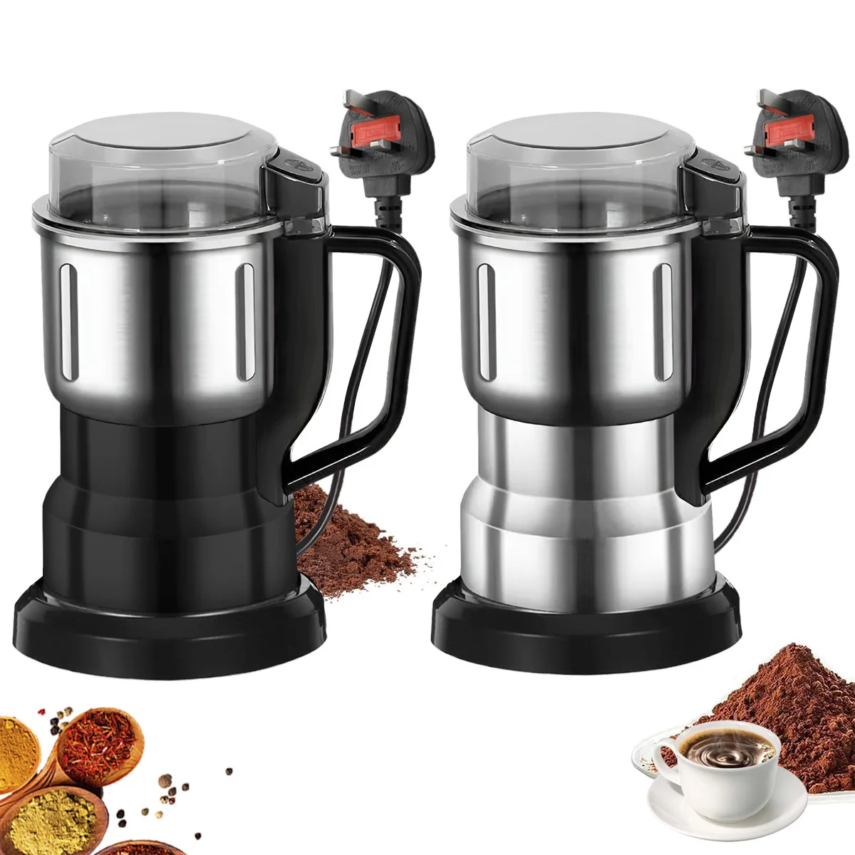 Molino Eléctrico Multifuncional de 500 ml, Procesador de Alimentos para Bebés de 200 W, Molinillo de Cocina para Granos, Nueces, Frijoles, Café, Especias y Pimienta con 4 Cuchillas