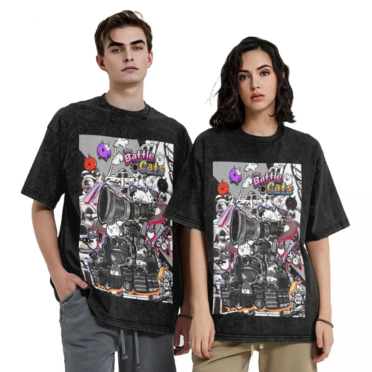 Battle Cats Siege Engine Hip Hop Short Sleeve T-Shirts Washed Tops Tees Streetwear T Shirt Printed for Men woman