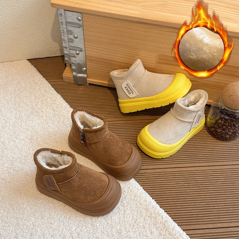 

Winter Childrens Snow Boots Plush Warm 2025 Fashion Platform Boy Girl Comfortable Non Slip ColdProof Indoor Outdoor Cotton Shoes