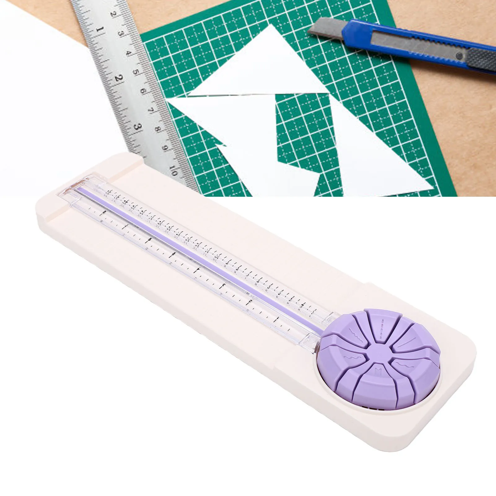 

Многофункциональный резак для бумаги 6 в 1: прямая, пунктирная, изогнутая, гофрированная, волнистая линия резки, универсальный триммер для бумаги шириной 22 см и плотностью 220 г/м², для фото.