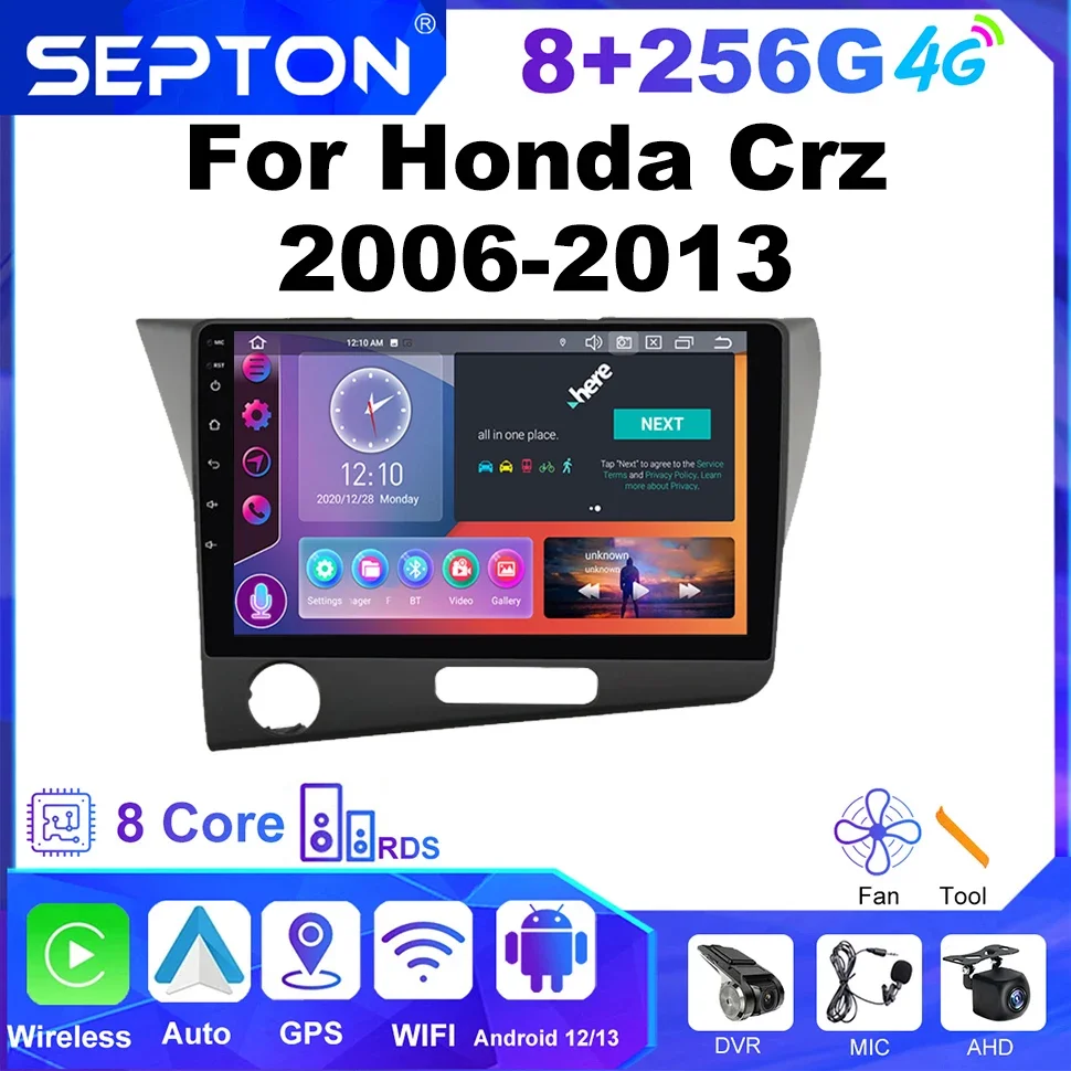 

Автомобильный радиоприемник SEPTON CarPlay для Honda Crz 2006-2013, мультимедийный плеер, QLED, Android-навигация, GPS, 4G, сетка, 2Din, головное устройство, WIFI 2 Din