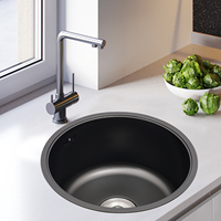 Round Kitchen Sink,Black Stainless Steel Single Bowl Sink,40*20cm,For Home,Restaurant,Bar,Dessert Store,Coffee Shop,RV