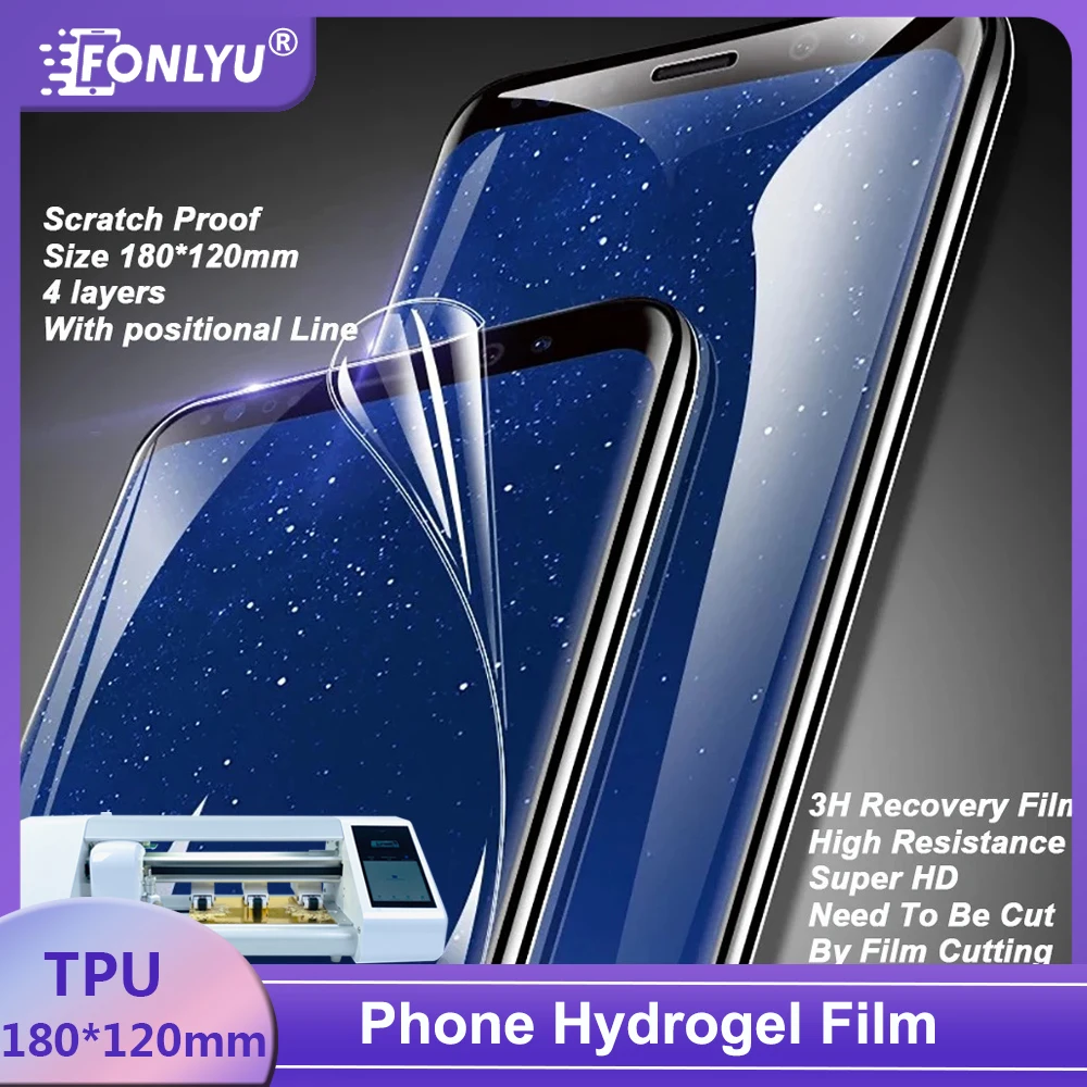 FONLYU 50pcs Soft Film HD 3h Recovery Scratch Self Repair Hydrogel Film For Cutting Machine Mobile Phone Front Screen Protector