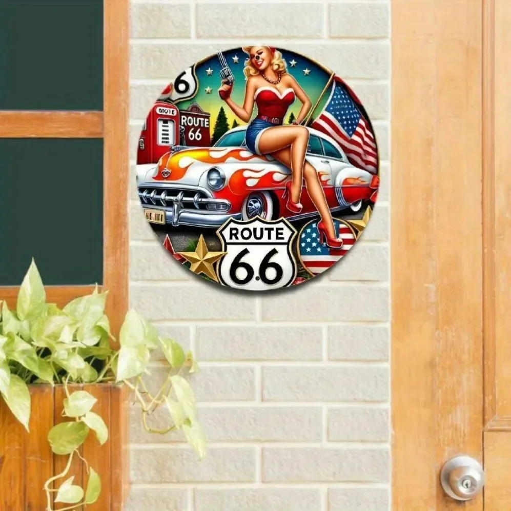Vintage Route  Christmas Wall Decor – American Flag Background | Easy-Hang Merry Christmas Decor for Home