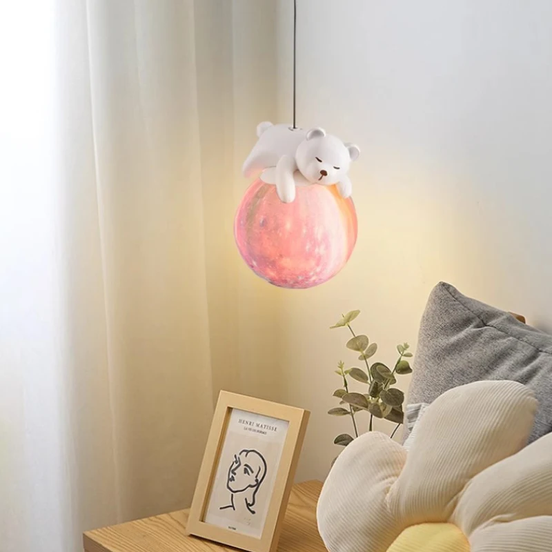 

Cute Children's Room Bear Bunny Chandeliers Colorful Planet Lamp Warm Romantic Princess Room Girl Boy Bedroom Bedside Chandelier