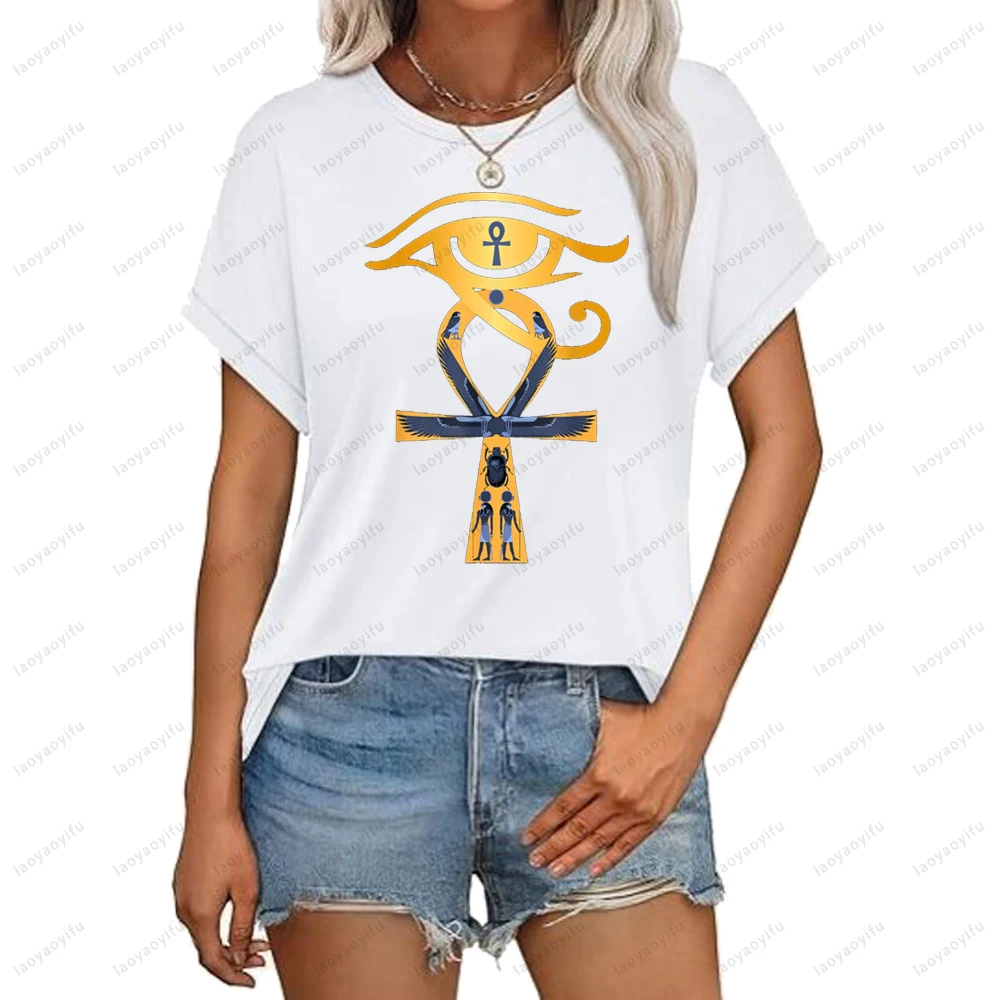 

Ancient Egypt Pharaoh God Eye of Horus Ankh Egyptian Symbol Graphic Printed T-Shirt Casual Fashion Loose Harajuku Man Tshirt