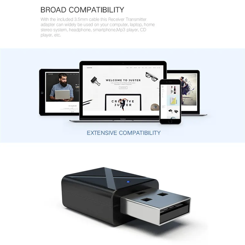 Receptor y transmisor compatible con Bluetooth 5,0, adaptador auxiliar USB estéreo inalámbrico de 3,5mm para TV, PC, MP3, TV, altavoz, auricular, Kit para coche