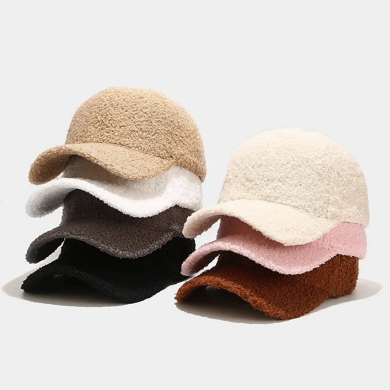 

Autumn Winter Baseball Cap Women Artificial Lamb Wool Hats Keep Warm Plush Sunshade Spring Vintage Casual Solid Color Caps