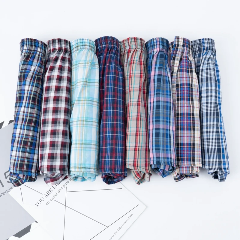 10Pcs Boxer Men Thin Summer Underwear Shorts Casual Plaid Elastic Waistband Button Men's Boxer Underwear Male Shorts Knickers