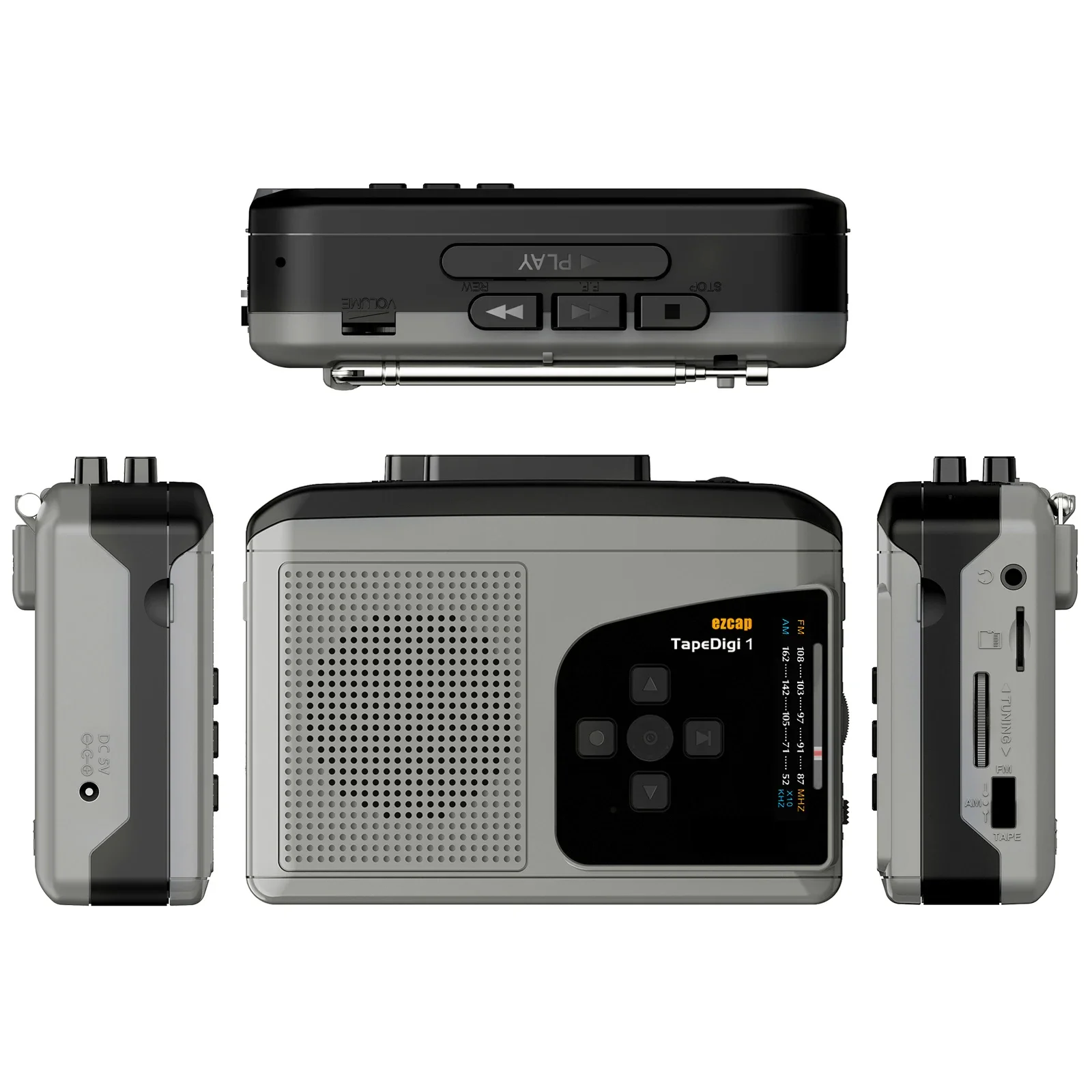 Cassette Tape Player Portable AM FM Radio Cassette Tape-to-MP3 Converter Sound Recorder Built-in Speaker w/ Headphone Jack