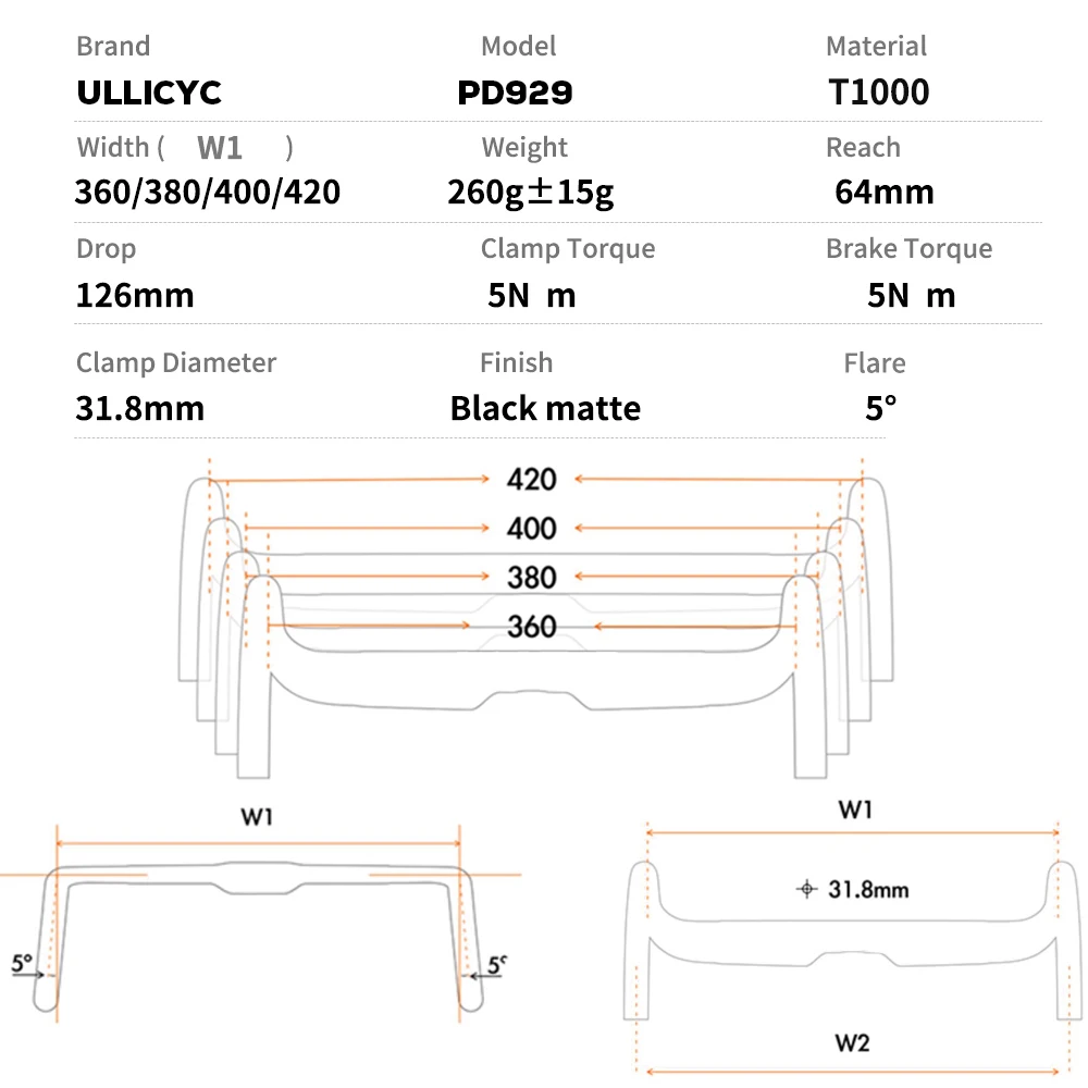 ULLICYC AERO And Lightweight Road Handlebar 360mm/380mm/400mm/420mm Matt Fully Integrated Cables Bicycle Gravel HandleBar,T1000