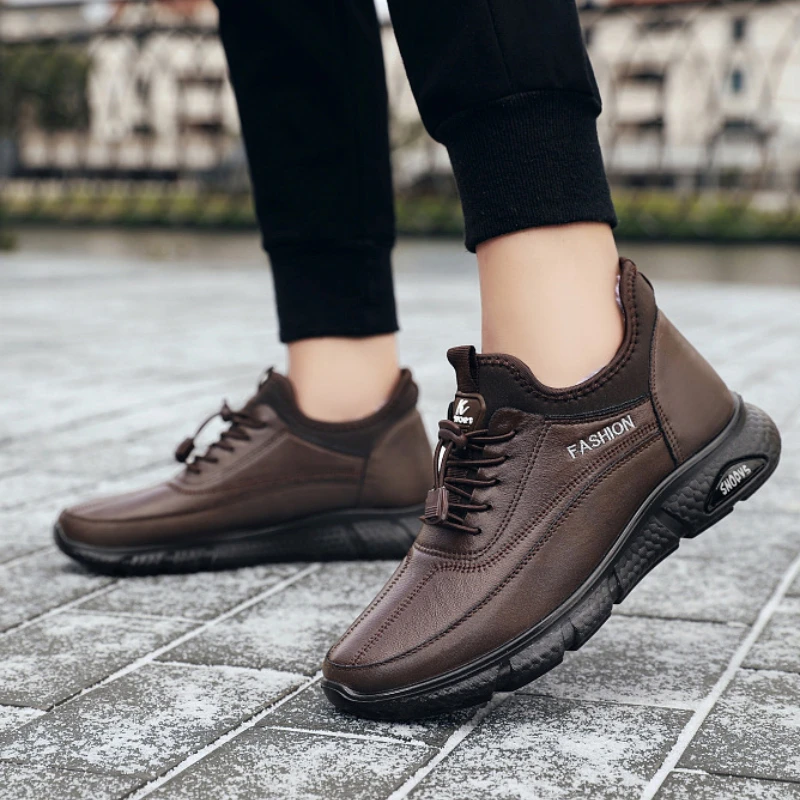 Winter Men’s Warm Snow Boots Fashion Men‘s Cotton Shoes Casual PU Leather Shoes for Men Comfortable Plush Sneakers