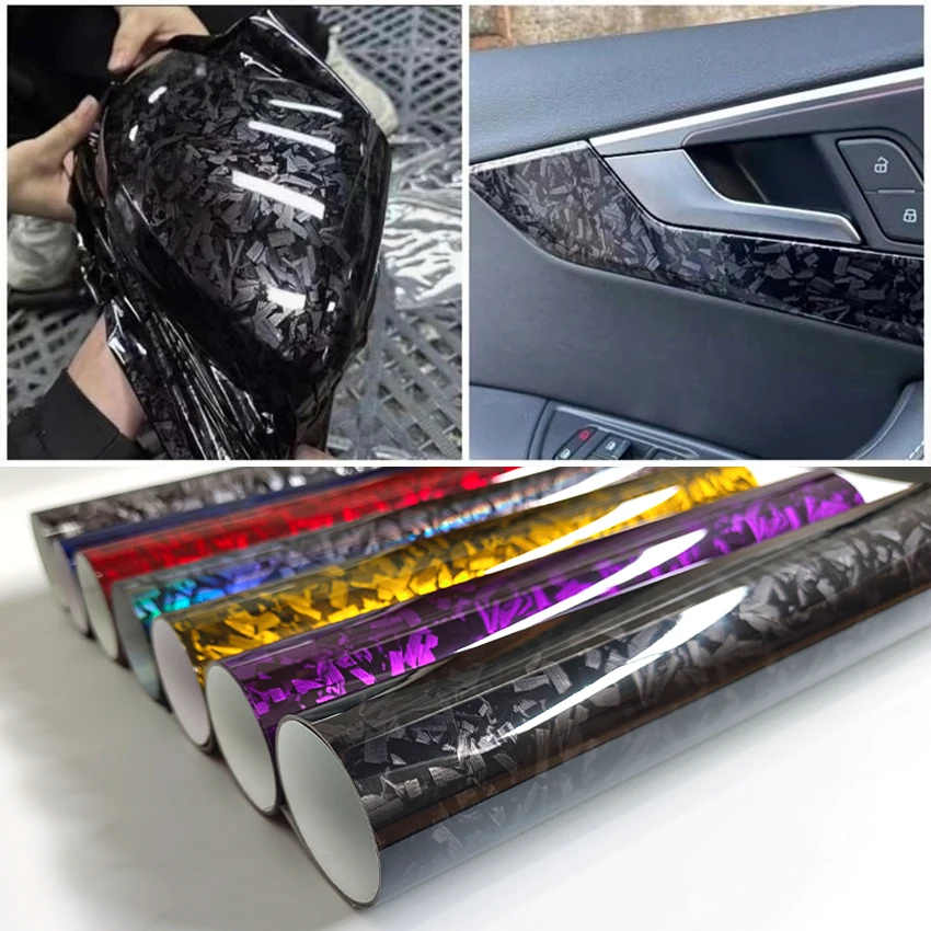 Carbon Fiber Film Glossy Black Car Body Film Forged Carbon Fiber Vinyl Wrap Film Self Adhesive Decal Sticker for Car Accessories