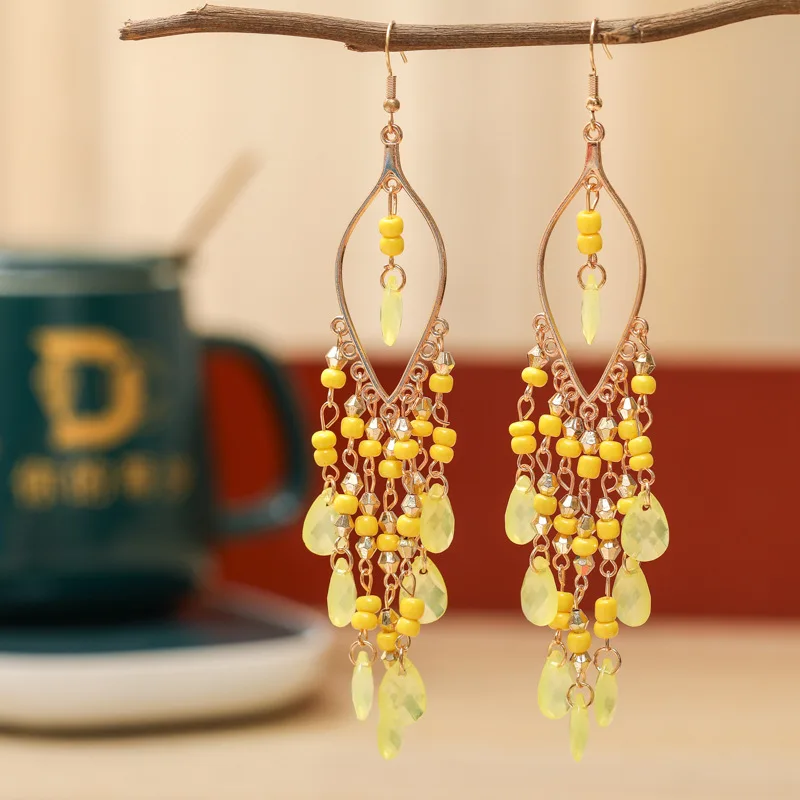 Ethnische Lange Acryl Wasser Tropfen Ohrringe für Frauen Retro Boho Gold Farbe Hohl Quaste Ohrringe Bijoux Femme Zubehör – Detail 16