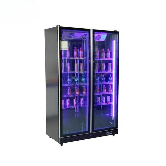 Commercial Upright Refrigerator Wine Cabinet Double Door Glass Freezer LED Light Pepsi Cola Display Cabinet Refrigerator