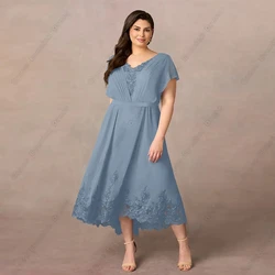 Strapless Short Sleeve Mother of Bride Dresses for Women 2024 Summer Chiffon Pleat Ankle Length Wedding Party Dresses Robe De