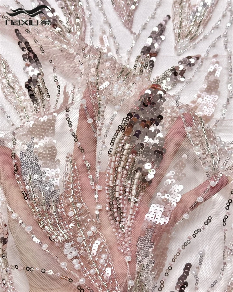 

Розовая роскошная африканская кружевная ткань Madison с блестками и бисером, 2026, кружевная ткань премиум-качества с французской нигерийской вышивкой для вечеринки