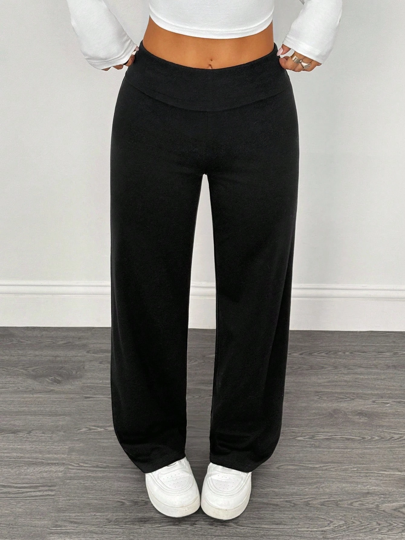 

Женские черные широкие брюки с высокой талией, повседневные эластичные мягкие брюки для отдыха, модные удобные брюки для йоги, тренировок и уличной моды