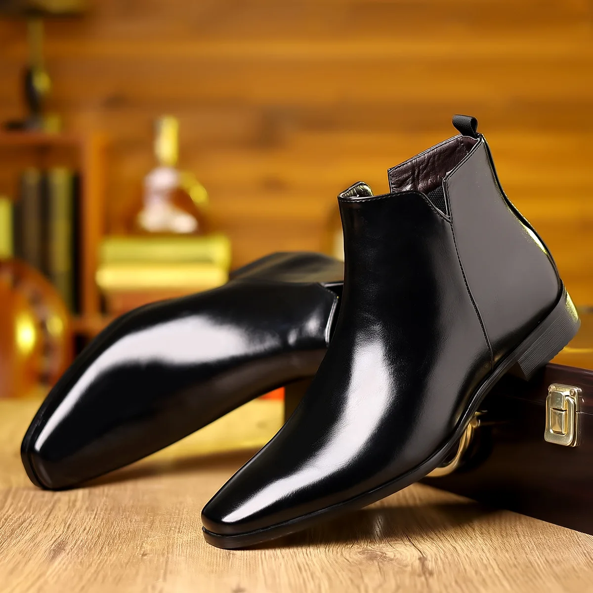 Big size Chelsea boots, high-top leather boots, men's pointed-toe British style men's boots M052 - view 4
