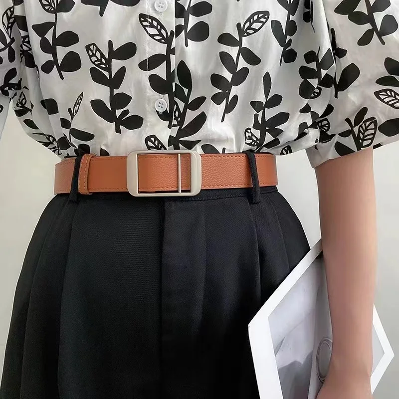 Женский ремень, летние брюки с украшением, рубашки, джинсы, простой и универсальный, студенческий черный неперфорированный ремень
