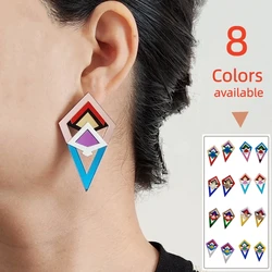 KUGUYS 8 Colors Light Weight Vintage Big Stud Earrings for Women Geometric Mirror Acrylic Jewelry Retro Trendy Accessories