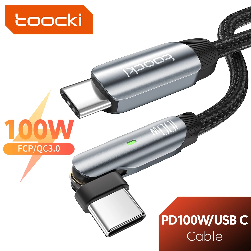 Toocki 180 Rotate Type C To Type C Cable PD100W 60W USB C TO USB C Fast Charging Elbow Cable For Game Samsung Huawei Xiaomi iPad